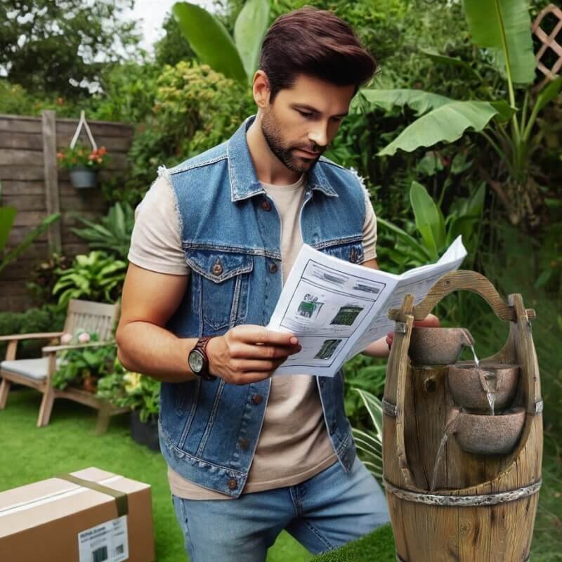 Dekorační fontána v dřevěném a elegantním stylu